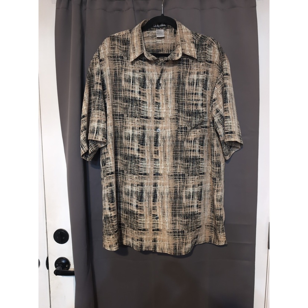 D Avila Abstract Print Button Up,‎ Men's Large Grid Polo, Short Sleeve Shirt